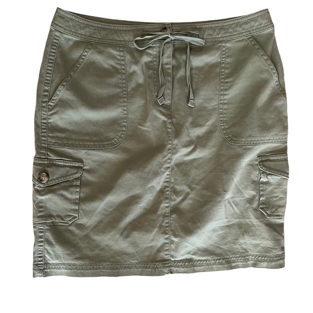 LL BEAN olive green Favorite Fit drawstring waist cargo cotton/spandex skirt